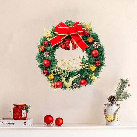 Sticker Mural Couronne de Noël Élan Renne Nœud en PVC Amovible pour Salon Chambre à Coucher Décoration de Fête Festive