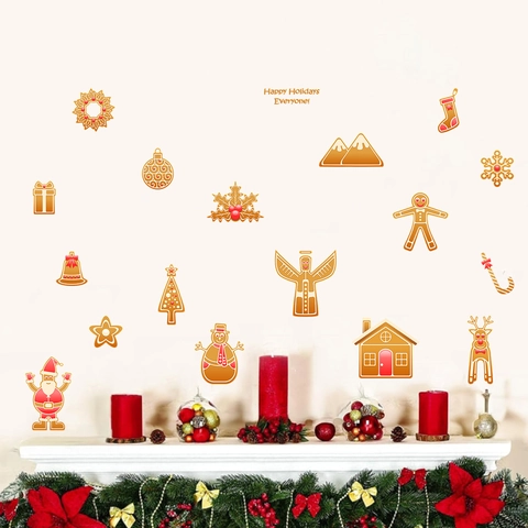 Pegatinas de Pared de Navidad Hombre de Jengibre Papá Noel Copo de Nieve PVC Calcomanías Removibles para Ventana Decoración