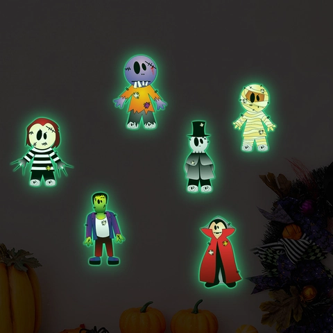 Halloween Glow In The Dark Wall Stickers Cartoon Fluorescent Monster Decals For Home Party Decoration PVC Luminous Stickers