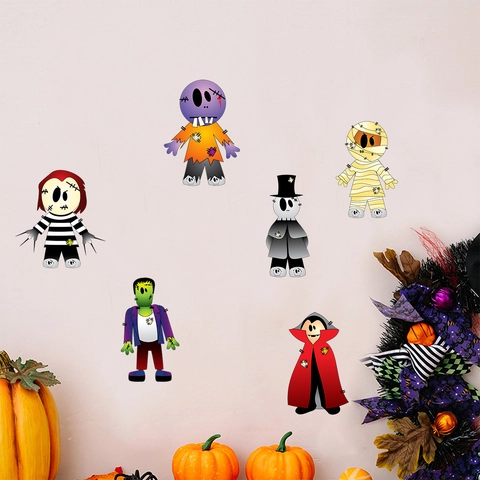 Halloween Glow In The Dark Wall Stickers Cartoon Fluorescent Monster Decals For Home Party Decoration PVC Luminous Stickers