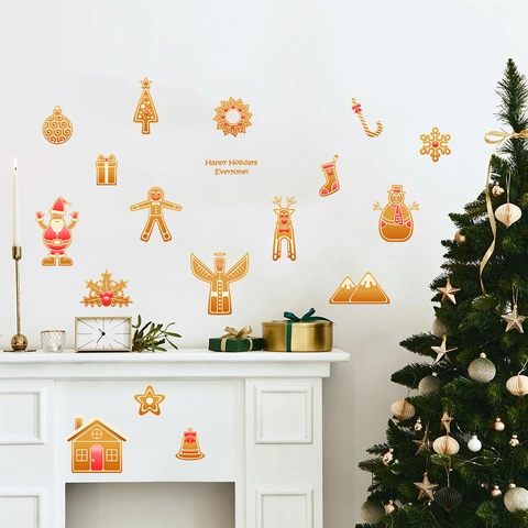 Pegatinas de Pared de Navidad Hombre de Jengibre Papá Noel Copo de Nieve PVC Calcomanías Removibles para Ventana Decoración
