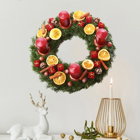 Christmas Wreath Wall Sticker PVC Orange Slice Cinnamon Pine Needle Candle Decal For Home Living Room Wall Decor Xmas Ornament