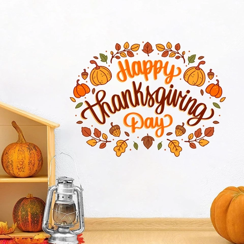 Happy Thanksgiving Day Muursticker PVC Pompoen Esdoornblad Eikel Sticker Feestelijke Huis Kamer Decoratie Muurschildering