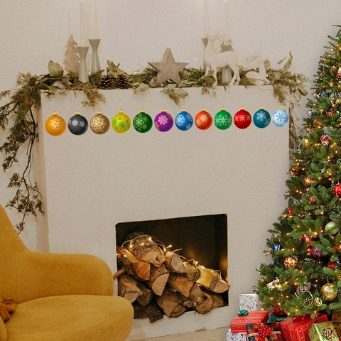 Snowflake Christmas Ball Wall Stickers PVC Waterproof Colorful Bauble Decals For Home Living Room Bedroom Festive Decoration