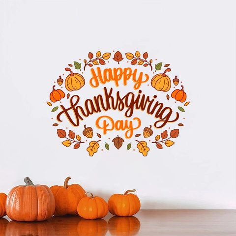 Happy Thanksgiving Day Muursticker PVC Pompoen Esdoornblad Eikel Sticker Feestelijke Huis Kamer Decoratie Muurschildering
