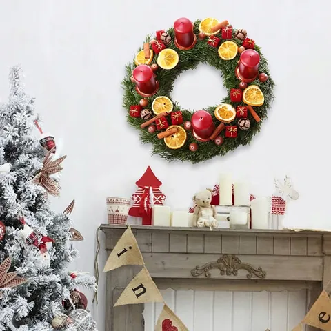 Christmas Wreath Wall Sticker PVC Orange Slice Cinnamon Pine Needle Candle Decal For Home Living Room Wall Decor Xmas Ornament