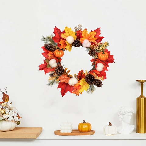 Adesivo da Parete Ghirlanda del Ringraziamento PVC Foglia di Acero Rossa Pigna Zucca Autunnale Decalcomania Decorativa per Casa