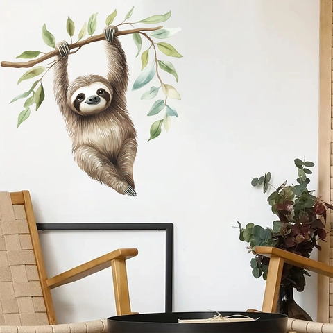 Watercolor Sloth Hanging On Branch Wall Sticker Removable PVC Animal Decal For Kids Nursery Bedroom Living Room Home Wall Decor