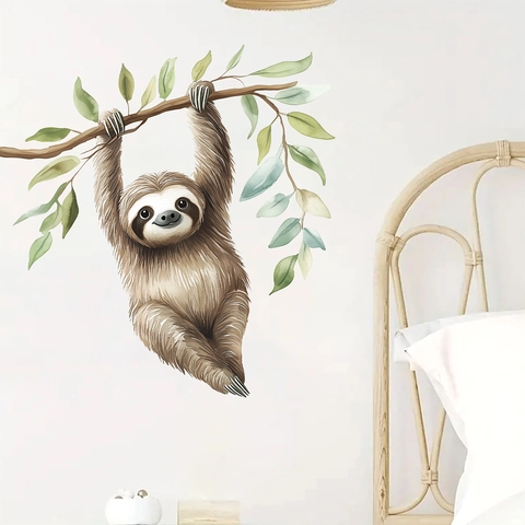 Watercolor Sloth Hanging On Branch Wall Sticker Removable PVC Animal Decal For Kids Nursery Bedroom Living Room Home Wall Decor