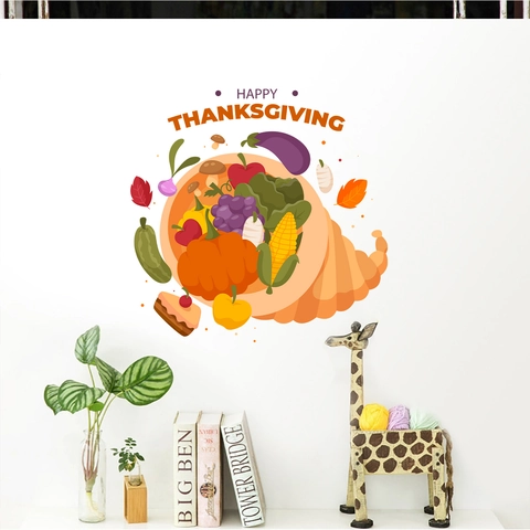 Thanksgiving Hoorn des Overvloeds Muursticker PVC Fruit Groente Oogst Happy Thanksgiving Home Decor