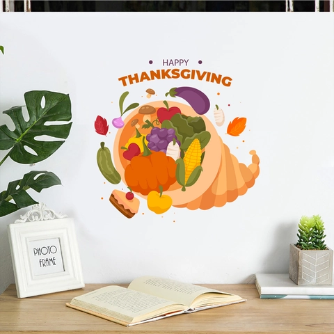 Thanksgiving Hoorn des Overvloeds Muursticker PVC Fruit Groente Oogst Happy Thanksgiving Home Decor