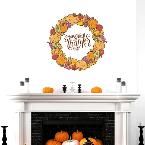 Thanksgiving Groente Fruit Krans Muursticker Give Thanks Oogst Herfst PVC Verwijderbare Sticker Voor Woonkamer Huis Decoratie