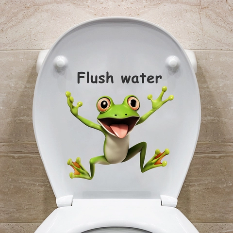 3D Cartoon Frog Toilet Sticker PVC Waterproof Flush Water Removable Wall Decal For Bathroom Home Decor Funny Animal Mural