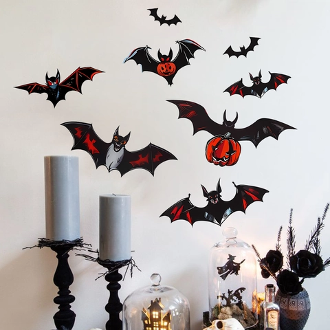 Pegatinas de Pared de Murciélago 3D Luminosas de Halloween Glow In The Dark PVC Murciélago Calabaza Calcomanías Decoración Casa