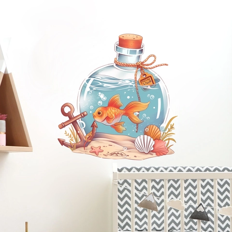 Goldfish Drifting Bottle Wall Sticker Ocean Nautical Anchor Shell PVC Removable Decal For Home Kids Room Decoration