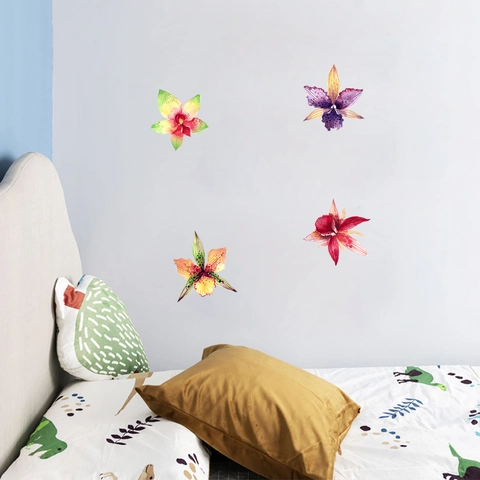 Watercolor Orchid Floral Wall Stickers PVC Removable Art Decals for Home Living Room Bedroom Decoration Mural