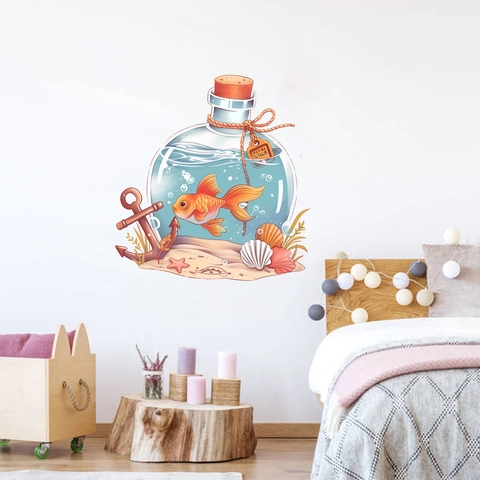 Goldfish Drifting Bottle Wall Sticker Ocean Nautical Anchor Shell PVC Removable Decal For Home Kids Room Decoration