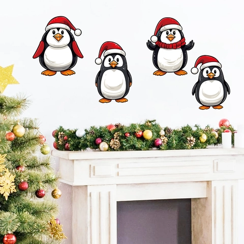Christmas Penguin Wall Stickers Cartoon PVC Removable Decals For Home Living Room Bedroom Window Festive Decoration Gift