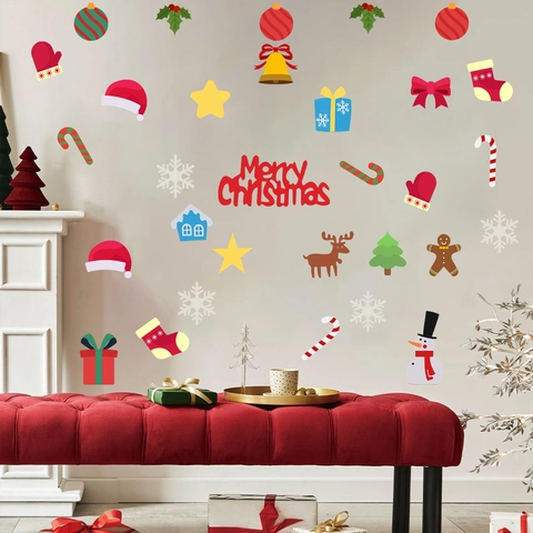 Weihnachts Wandaufkleber Set DIY Filz Weihnachtsbaum Weihnachtsmann Rentier Schneemann Muster Für Zuhause Feiertag Dekoration