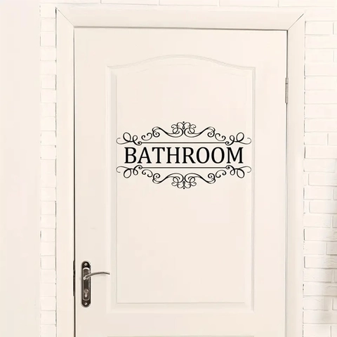 Badezimmer Schild Wandtattoo PVC Wasserdicht Englisch Buchstaben Aufkleber Mit Elegantem Muster Für Spiegel Tür Deko