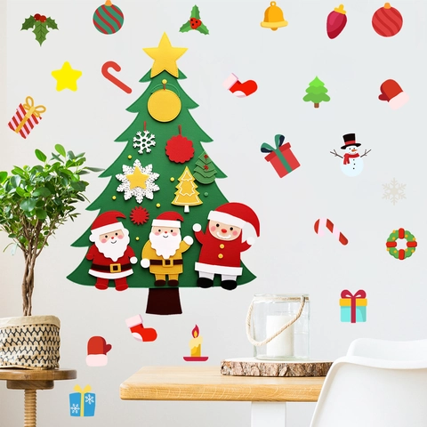 Weihnachts Wandaufkleber Set DIY Filz Weihnachtsbaum Weihnachtsmann Rentier Schneemann Muster Für Zuhause Feiertag Dekoration