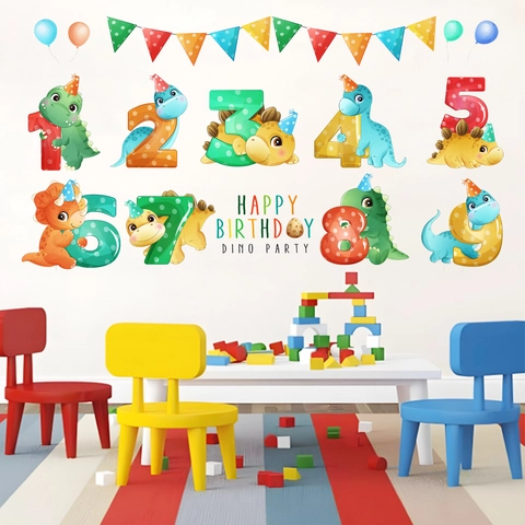 Adesivi Murali Numeri Dinosauro 1-9 Per Festa Di Compleanno In PVC Autoadesivi Per Camera Dei Bambini Decorazione Parete