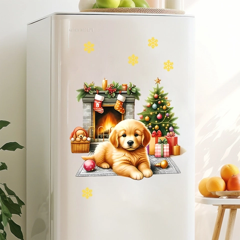 Lindos Perros de Navidad Pegatinas de Pared PVC Dibujos Animados Refrigerador Calcomanías Para Hogar Cocina Navidad Decoración