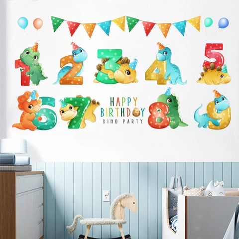 Adesivi Murali Numeri Dinosauro 1-9 Per Festa Di Compleanno In PVC Autoadesivi Per Camera Dei Bambini Decorazione Parete
