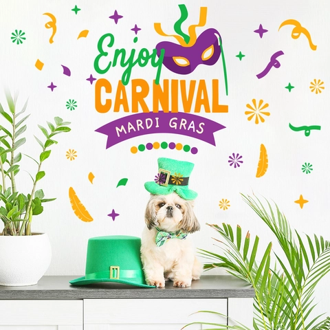 Mardi Gras Carnival Wall Stickers PVC Waterproof Removable Mask Feather Crown Party Decoration For Home Living Room Decor
