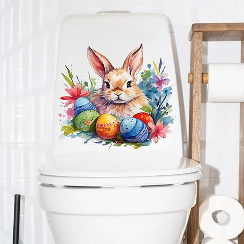 Paas Toiletsticker PVC Aquarel Paashaas Kabouter Eieren Patroon Verwijderbare Muursticker Voor Badkamer Huis Decoratie Feest Ornament