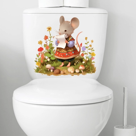Simpatici Adesivi per Inodoro in PVC con Topolino Disegnatore e Fiori Decalcomanie da Muro Impermeabili per Bagno Casa