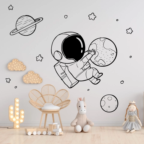 Astronaut Space Planet Stars Wall Stickers PVC Removable Self Adhesive Wall Decals For Kids Room Bedroom Nursery Decoration