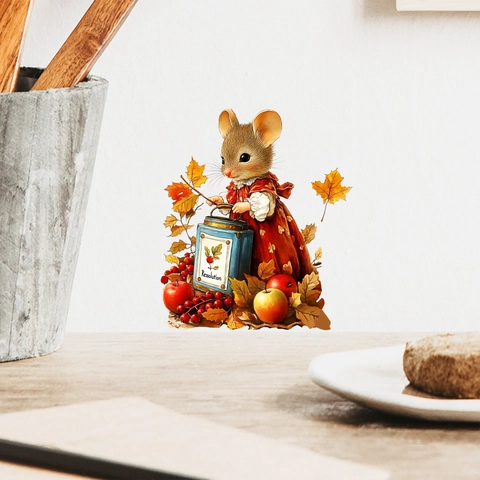 Cute Cartoon Mouse Wall Sticker Autumn Maple Leaf Apple PVC Removable Decal For Living Room Bedroom Home Decor Switch Sticker