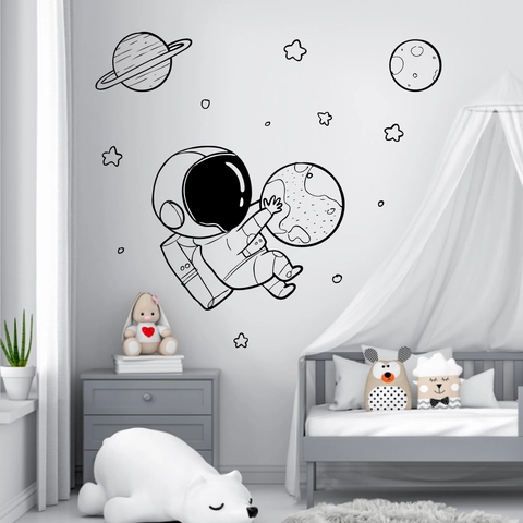 Astronaut Space Planet Stars Wall Stickers PVC Removable Self Adhesive Wall Decals For Kids Room Bedroom Nursery Decoration
