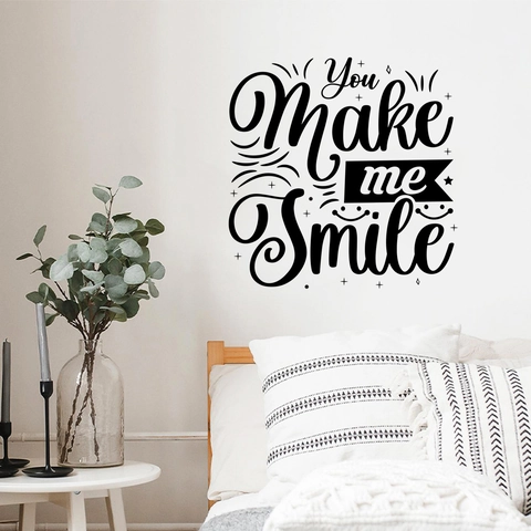 Stickers Muraux Citation Anglaise Inspirante Lettres Noires PVC Made With Love You Make Me Smile Décoration Intérieure