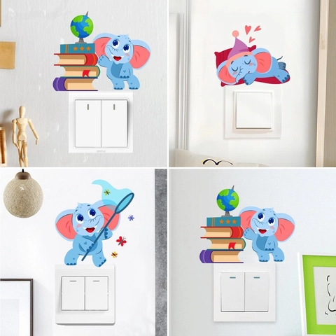 Simpatico Adesivo per Interruttore della Luce Elefante Blu Cartone Animato in PVC Impermeabile Decalcomania per Cameretta Bambini