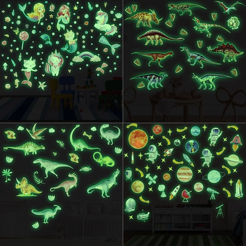 Luminous Wall Stickers PVC Glow In The Dark Dinosaur Unicorn Space Astronaut Fluorescent Decals For Kids Room Bedroom Home Decor