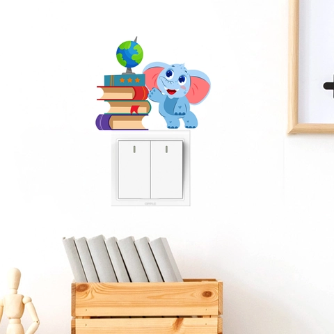 Simpatico Adesivo per Interruttore della Luce Elefante Blu Cartone Animato in PVC Impermeabile Decalcomania per Cameretta Bambini