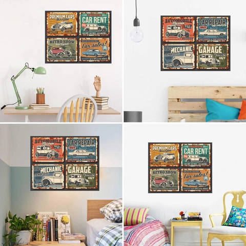 Vintage Amerikanisches Retro Klassisches Auto Wandtattoo PVC Wasserdicht Industrie Garage Wanddeko Für Wohnzimmer Schlafzimmer Büro