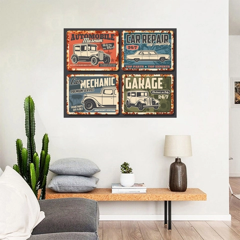 Vintage Amerikanisches Retro Klassisches Auto Wandtattoo PVC Wasserdicht Industrie Garage Wanddeko Für Wohnzimmer Schlafzimmer Büro