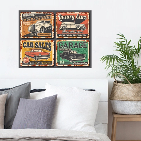 Vintage Car Wall Stickers Retro Industrial Style PVC Wall Decals For Bedroom Living Room Garage Decor Classic Car Posters Decoration