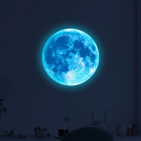 Adesivo da Parete Luna Luminosa PVC Glow In The Dark Decalcomania Planet per Camera dei Bambini Camera da Letto Soggiorno Decorativo Murale Fluorescente