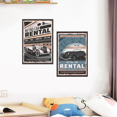 Retro Racing Car Wall Stickers Vintage American Industrial Style PVC Posters For Living Room Bedroom Garage Home Art Decor