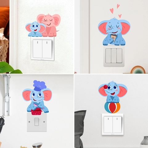 Cartoon Elefant Schalteraufkleber Wasserdicht PVC Abnehmbare Wandtattoo Für Kinderzimmer Wohnzimmer Haus Dekoration Schalter Dekor