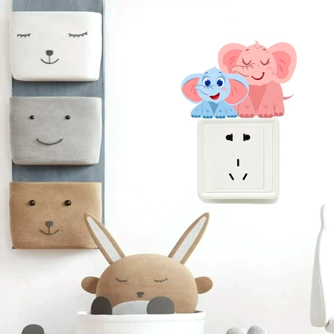 Cartoon Elefant Schalteraufkleber Wasserdicht PVC Abnehmbare Wandtattoo Für Kinderzimmer Wohnzimmer Haus Dekoration Schalter Dekor