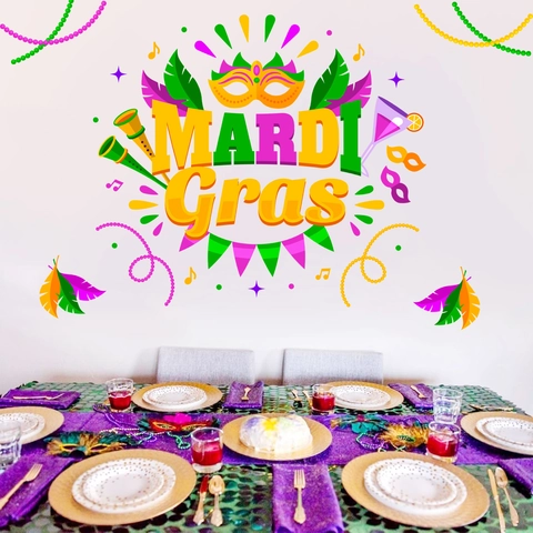 Mardi Gras Wall Stickers PVC Festive Carnival Mask Feather Decoration For Living Room Home Party Removable Wall Decal