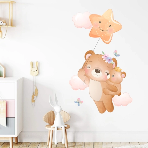 Süße Cartoon Bär Aquarell Wandaufkleber PVC Abnehmbar Tier Mutter Kind Wandtattoo Für Kinderzimmer Kinderzimmer Home Decor