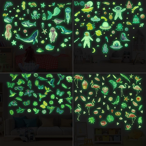 Leuchtende Glow In The Dark Wandaufkleber Meerestiere Astronaut Weltraum Kolibri Flamingo Deko Für Kinderzimmer Schlafzimmer