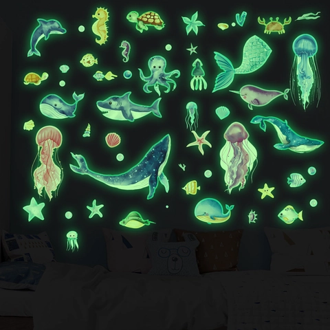 Leuchtende Glow In The Dark Wandaufkleber Meerestiere Astronaut Weltraum Kolibri Flamingo Deko Für Kinderzimmer Schlafzimmer
