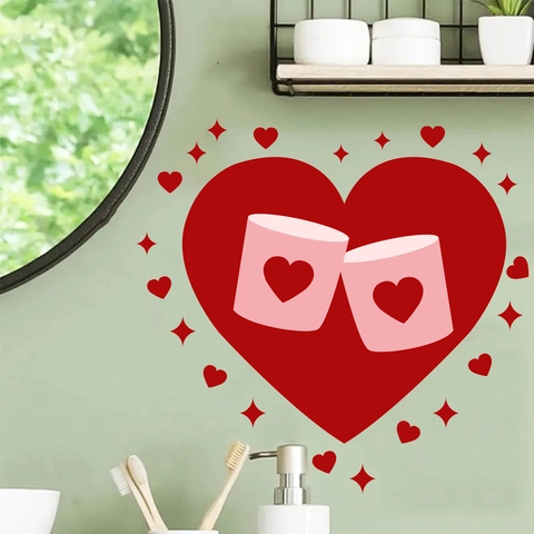Valentinstag Herz Becher Wandaufkleber Romantisch Rot Liebe Paar Becher Aufkleber Für Schlafzimmer Wohnzimmer Badezimmer Wanddekoration